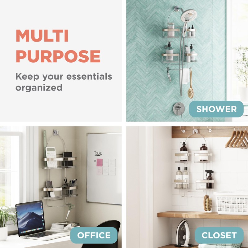 Zenna Home Expanding Shower Caddy, Rust-Resistant, Chrome with Brushed Accents