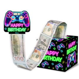 Neon Game Birthday Money Gift Boxes for Cash, Video Game Birthday Money Pull Box for Boys Girls