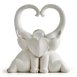 FJSPERM Gold Elephant Statue Decor - Cute Elephant Figurine Living Room Decor Brings Good Luck, Love Heart Elephants Sculpture Decorations for Shelf TV Stand Coffee Table (White)