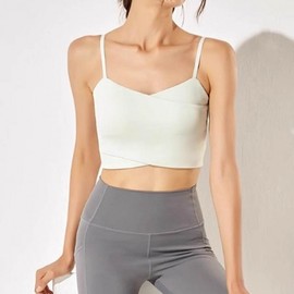 Stylish Double-Layer Bra Top with Firm Built-in Pads for Running and Exercise Built-in Pad Bra Top Milk Green/M