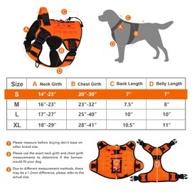 WINGOIN Orange Tactical Dog Harness Vest for Small Dogs No Pull Adjustable Reflective K9 Military Dog Service Dog Harnesses with Handle for Walking, Hiking, Training(XL)