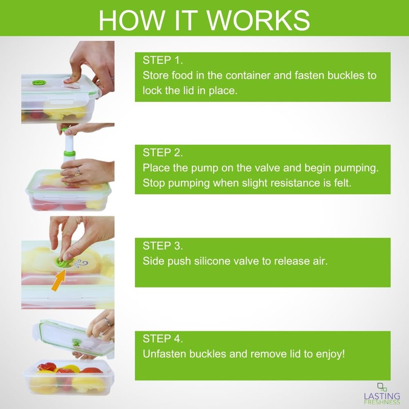 Lasting Freshness Vacuum Seal Food Storage Containers with Hand Pump