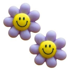 Hypoallergenic Big Smiley Face Daisy Flower Stud Earrings on Plastic (Purple)