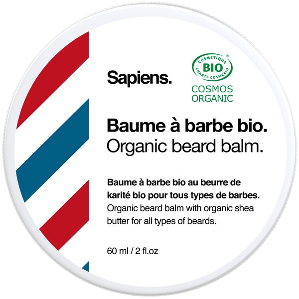 Beard Balm for Men 60ml Sapiens Barber Shop - Organic Certified by Ecocert - Beard and Moustache Wax with Shea Butter and Castor Oil - Moisturising and Structuring Beard Care Balm - Made in France