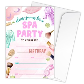 Zodvery Spa Party Birthday Party Invitations Cards - Glamorous Makeup Party Invites for Girls - Kids Fill in the Blank Invites Favors Supplies, 20 Cards with Envelopes set/B09