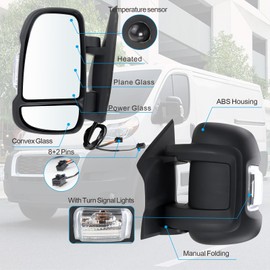 Lqito Left Driver Side Mirror Compatible with 2014-2025 Ram Promaster 1500/2500/3500 with Power Glass Heated with Temperature Sensor turn signal light manual folding Replace 5VE99JXWAD(8+2Pins)