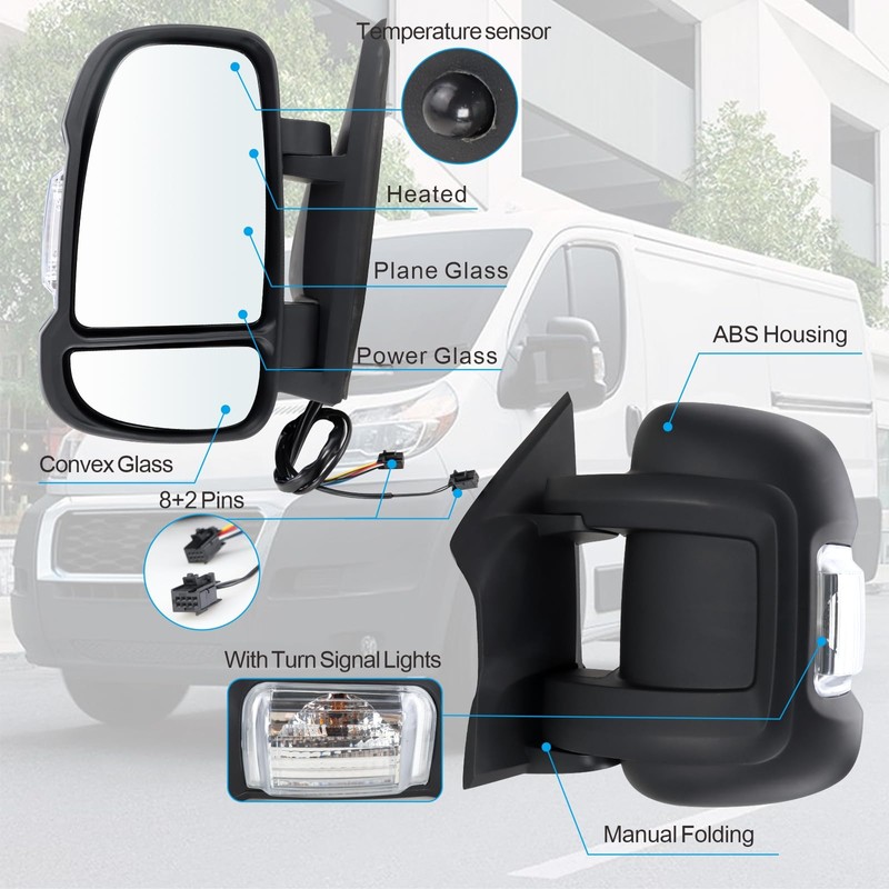 Lqito Left Driver Side Mirror Compatible with 2014-2025 Ram Promaster