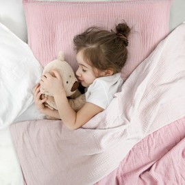 lulumoon Muslin Children's Bed Linen 100 x 135: Duvet Cover 100 x 135 cm + Pillowcase 40 x 60 cm Made of Cotton - Lightweight and Comfortable Bedding Set for Baby Children (Pink Light Pink, 100 x 135