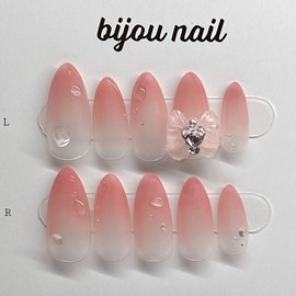 ❤️Exploding in popularity❤️ Water Drop Peach Fudge Handmade Nail Tips - Stiletto / ❤️인기 폭발❤️ 물방울 피치퍼지 수제네일팁 - 스틸레토