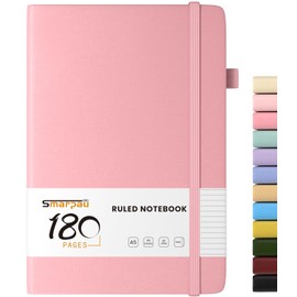 Smarpau Notebook A5, Lined Journal with 180 Pages and 80 gsm Premium Paper, Leather Diary, College Pad Notepad Suitable for Writing and Noting, 14.5 x 21 cm, Pink