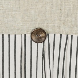 DOSLY IDÉES Farmhouse Shower Curtain,Beige and Black Stripe,Button Curtain,Linen and Cotton Woven Fabric,Rustic Charm Country Chic Style,72x84 in
