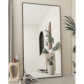 Koonmi Koonmi Large Mirror Full Length 34"x76", Floor Body Mirror with Stand, Metal Frame Wall-Mounted Vanity Mirror, Hanging Leaning or Standing, Black