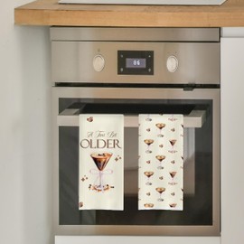 GCFET Espresso Martini Kitchen Towels Set - Coquette Espresso Martini Gift Decorative Waffle Dish Towels, A Tini Bit Older Martini Bar Party Decorations, Hand Tea Towel, 16x24 Inch Set of 2