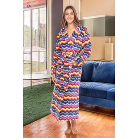 Alexander Del Rossa Women's Robes, Long Plush Bathrobe, Womens Robe with Hood, Hooded Robes for Women Plus Size Robe Psychedelic Chevron Fusion Large (A0116ABYLG)