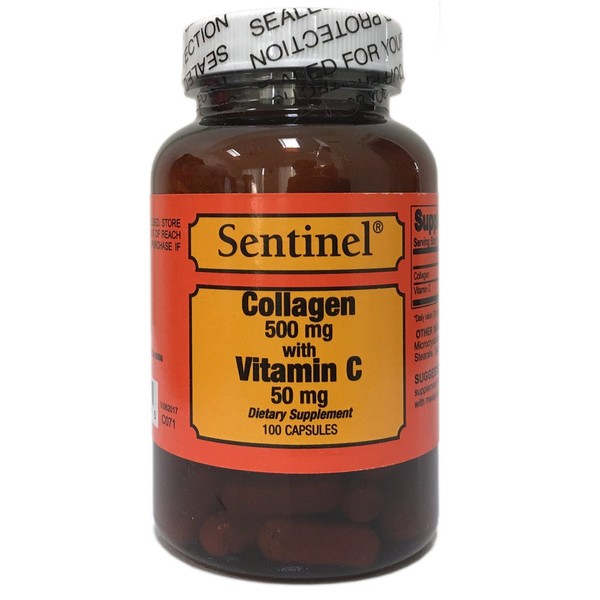 Sentinel Premium Collagen 500 mg with Vitamin C 50 mg for Healthy Skin and Hair Support, Joint Pain Support, Made in USA, 100 Capsules