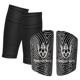 Keeperking Shin Pads Football for Adults Youth Children Football Socks Shin Guard Men Boys Girls Football with Padded Ankle Protection Equipment (L, Black)