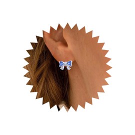 TseenYi Bow Stud Earrings Silver Small Bow Knot Earrings Blue Crystal Heart Earrings Small Heart Love Earrings Bow Tie Earrings Jewellery for Women and Girls Gifts