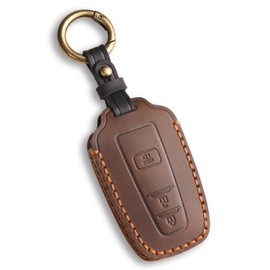 MILD EAST for Toyota Key Fob Cover Genuine Leather Key Case Shell Compatible with 4Runner Highlander Camry RAV4 C-HR (Brown, 3 Buttons)