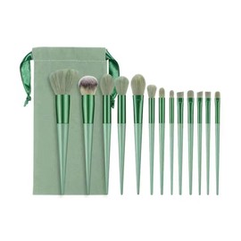 13 Piece Vegan Synthetic Makeup Brush Set No-Shed with Green Travel Case