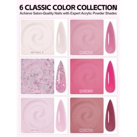 Kalolary Rose Pink Acrylic Powder, 60g/0.35oz Large Capacity Professional Acrylic Nail Powder for Nail Acrylic Extension, Nail Carving, Long-Lasting, No Nail Lamp Needed (Pink Set 6 Colors)