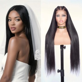 XBL 13x6 HD Lace Front for Black Women Vendors Bleached Knots 100% Vietnamese Human Raw Virgin Cuticle Aligned Long Straightstyle: Straight, color: Lovely 200 Denstiy Wig-STW, stretched length: 12 Inches, Lace Size: 2x6