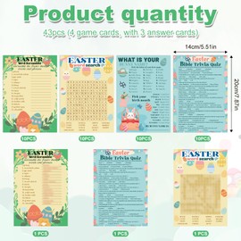 43pcs Easter Games Card with Answer Card, 4 Styles Family Activities Games Accessories Easter Themed Favors Supplies for Party Adults Church Bible School