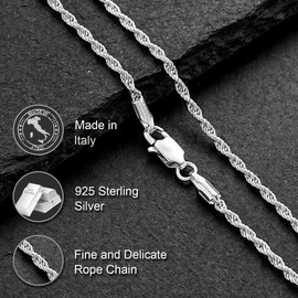 20 Inch Solid 925 Italian Sterling Silver Rope Chain Necklace for Women men, Nickel Free Hypoallergenic Simple 2mm Solid for Women Men Jewelry Gifts 20" Diamond-Cut Twist Wheat Braided Link in Italy