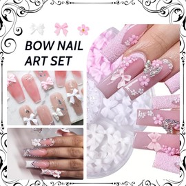 JEYORZY 1 Box Nail Art Charms, Cute Bow Flower Charms Nails, Nail Charms Nail Art Decoration, Bow Nail Pendant, Mixed Style Bow Flower Nail Art Decoration, Craft Nail Design