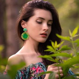 COORWEEL Green Large Vintage Round Disc Drop Earrings for Women Boho Circle Acrylic Dangle Earrings Fashion Jewelry Gift