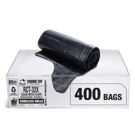 Aluf Plastics Star Sealed Coreless Rolls with E-Z Tie Flap Closure, 40-45 gal, Polyethylene, 33" x 46", Black (Pack of 400)