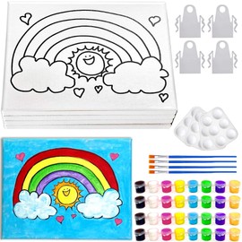 Indigo Art Studio Pre Drawn Canvas Paint Kit for Adults Kids Couples | 4-40 PACK Discounted Bundle | Rainbow Coloring Retro | DIY Birthday Gift & Sip and Paint With Twist Party Favor | 8x10