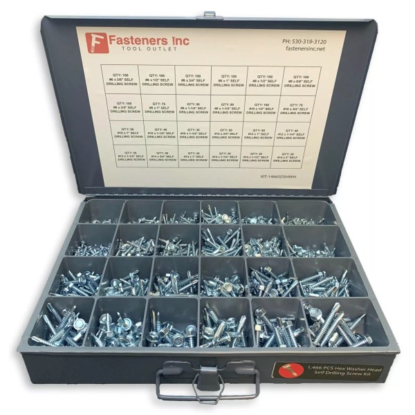 FASTENERS INC 1466 Piece Hex Washer Head Tek / Self