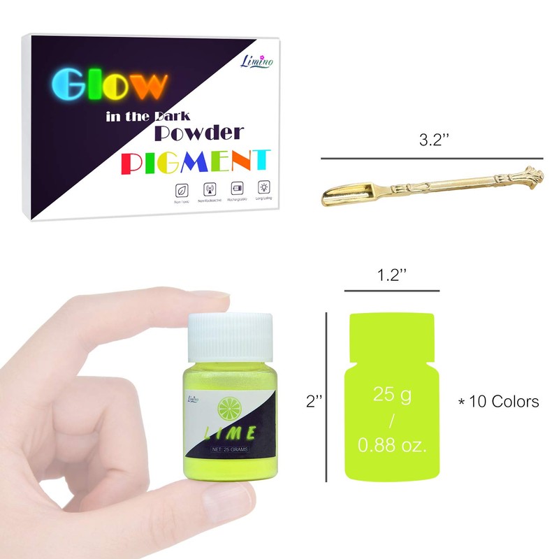 Glow In The Dark Pigment Powder - 10 Colour x