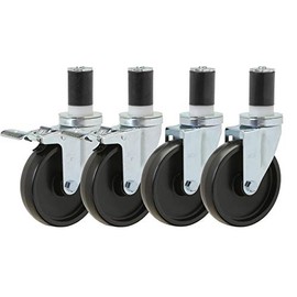 Food Prep Table Casters Set of 4 | 5" Polyolefin Caster Kit (2 Swivel and 2 Locking) for 1-1/2" ID Tubing …