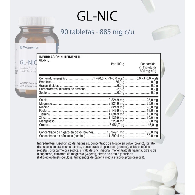 Metagenics Nic Suplemento Magnesio Cromo Zinc Tabs Sabor