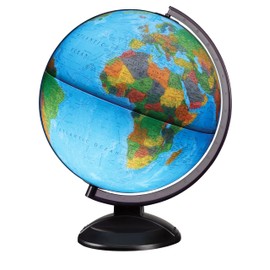Replogle Ready to Assemble Illuminated World 12" Raised Relief Diameter Globe, USA Cartography, Modern Acrylic Globe Stand and Blue Ocean Globe Ball. Easy to assemble globe that shows both Political and Vegetative information including political borders 