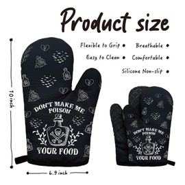Don't Make Me Poison Your Food Funny Oven Mitts with Hanging Loop and Silicone Non-Slip, Chef Baking Cooking Kitchen Utensils 2-Piece Set, Gifts for Hostess Bake Lover Mom Wife BFF
