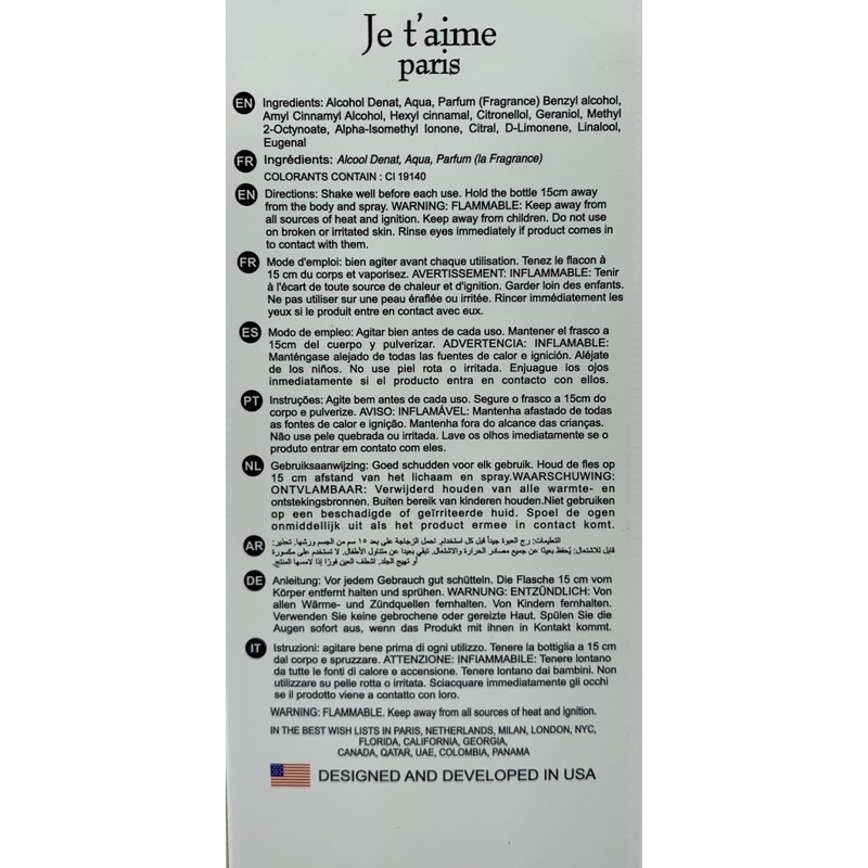 Je t'aime Paris Women's cologne 3.4 Fl. Oz. Eau de