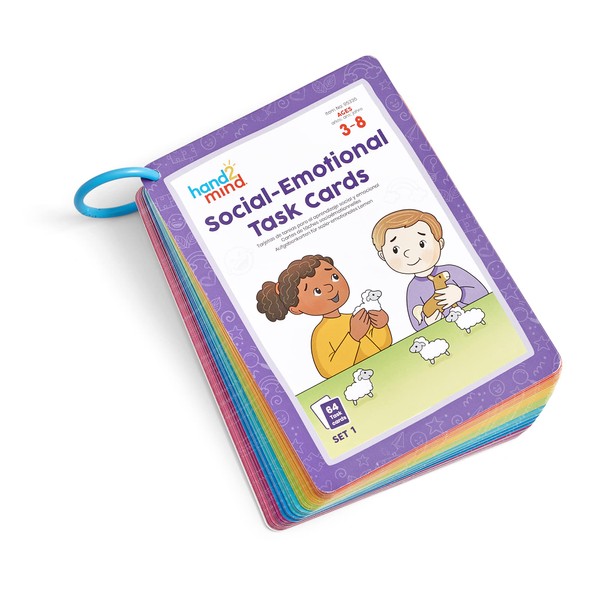 hand2mind Social Emotional Task Cards for Ages 3+, Social Emotional Learning Activities, Calm Down Corner, Play Therapy Toys for Counselors, SEL Games, Preschool Card Games, Feelings Flash Cards