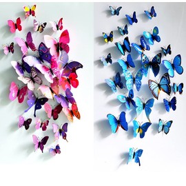 48pcs U-Shark 3D Self-adesive Removable Break Through The Wall Vinyl Wall Stickers/Murals Art Decals Decorator Kid's Favor (48pcs Magnetic Butterfly Blue Green Yellow Red)