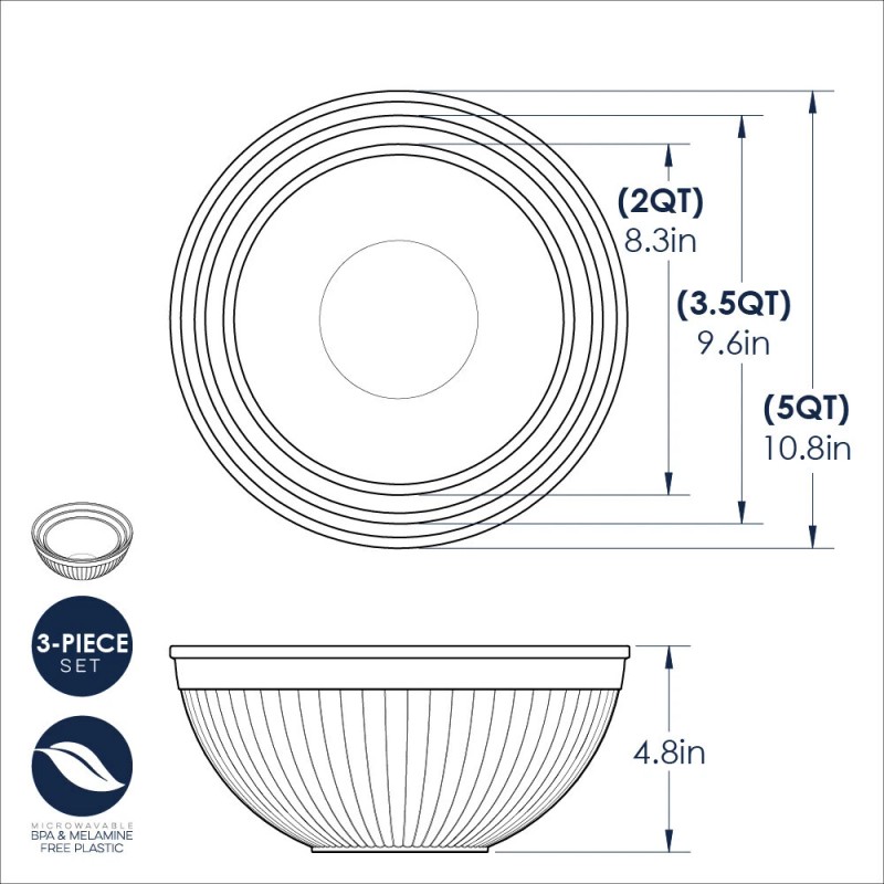 Nordic Ware 3 Piece Prep & Serve Mixing Bowl Set,