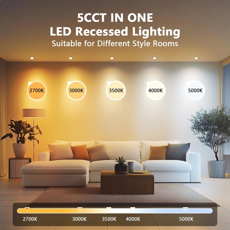 LVWIT 12 Pack 4 Inch LED Recessed Light, 9W 5CCT