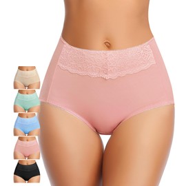 MISSWHO Womens High Waisted Cotton Underwear Full Brief Panties Ladies Underpants 5 Pack Size 9 XX-Large Plus Size