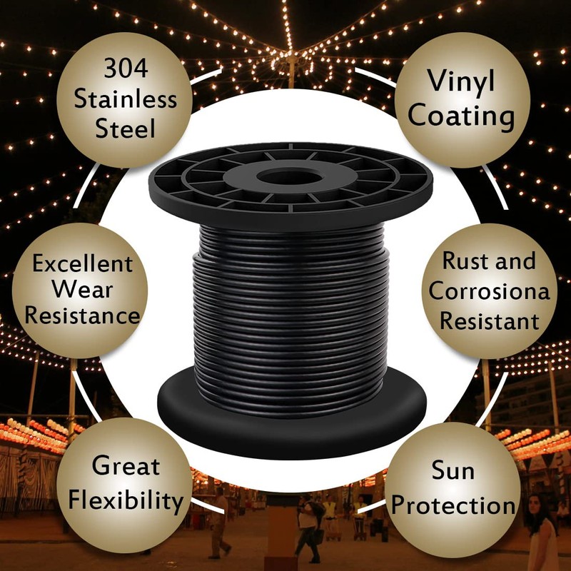 304 Stainless Steel Wire Rope Cable 3/32, Black Vinyl Coated