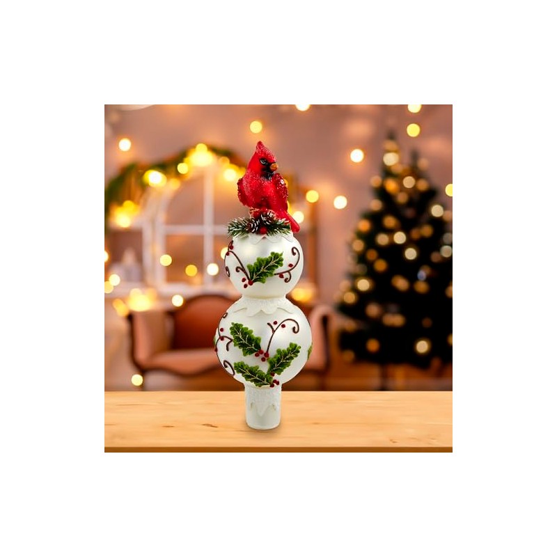Kurt Adler 12-Inch Glass Holiday and Cardinal Tree Top