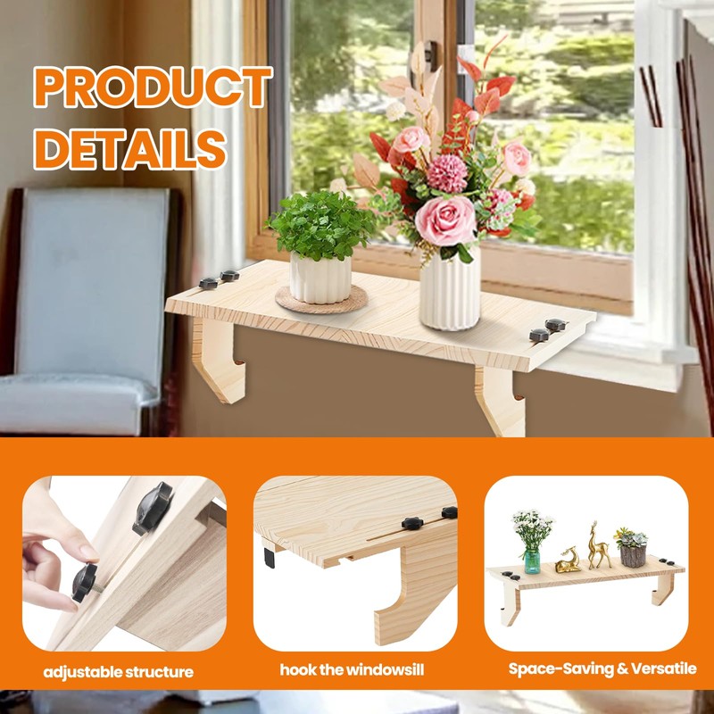 oyhqes Wooden Window Plant Shelf Stands, 22" Sill Extender for