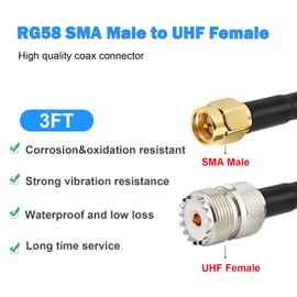 MOOKEERF RG58 SMA Male to UHF Female SO239 CB Coaxial Cable Ultra Low Loss Antenna Extension Cable for Ham Radio, CB Antenna, VHF Antenna, Dummy Load, SWR Meter (3FT, 2PCS)