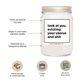 You Nique Designs Look at You Evicting Your Uterus Soy Candle 8oz - Hysterectomy Gifts - Post Surgery, After Surgery Gifts for Women, Mom, Sister, Friend (Mahogany Teakwood)
