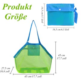 Pack of 2 Beach Bag Beach Toy Bag XXL Large for Sand Toys Water Toy for Children Tidy Bag Play Bag Bath Bag Beach Bag Foldable for Family Holiday (Green Mesh/Blue Strap)