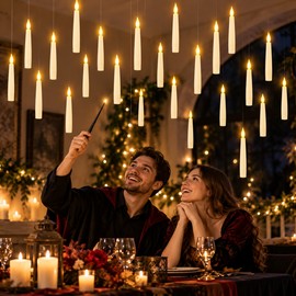 Floating LED Candles with Magic Wand – Warm Flickering Flameless Lights for Halloween and Themed Home Decor